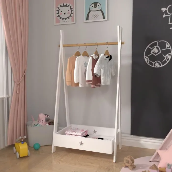 Garde-robe pour enfant Laxe avec compartiment de rangement 126 x 73 x 43 cm blanc-0