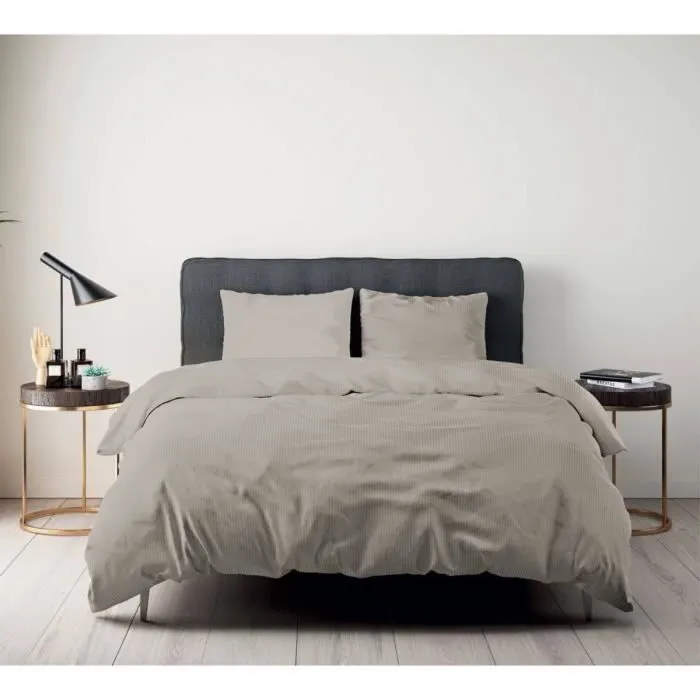 Housse de Couette Satin de Coton SENSEI 120 Fils RAYEE VERSAILLES - Sensei La Maison du Coton - Taupe - Taille : 240x220-0