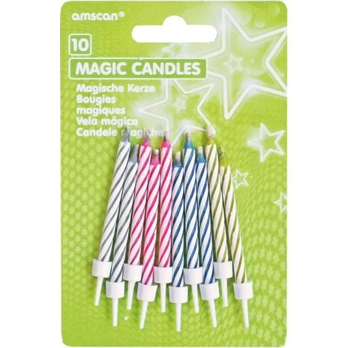Lot de 10 bougies Magiques - AMSCAN - MAGIQUES - Coloris assortis - Intérieur - Mixte - Enfant-0