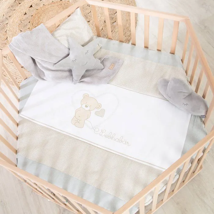 ROBA Parc Bébé Hexagonal en Bois Liebhabear + Tapis de Parc et Roues Avec Freins - Base Ajustable en Hauteur - Naturel-1