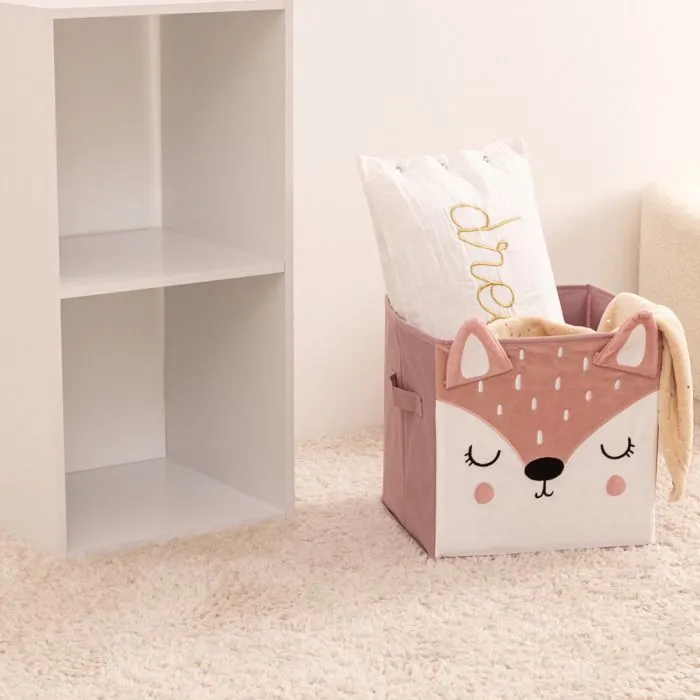 Bac de rangement enfant - Atmosphera - Biche - 29x29 cm - Carton - Rose-4