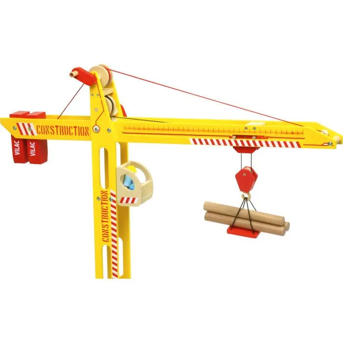 Grande grue en bois - VILAC - Jouet de chantier pour enfant - Jaune et multicolore-2