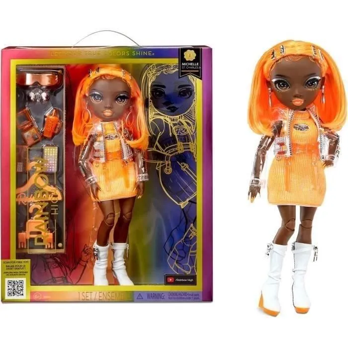 Rainbow High S23 Fashion Doll - Poupée 27 cm Michelle St Charles (Orange Fluo) - 1 tenue, 1 paire de chaussures et des accessoires-2