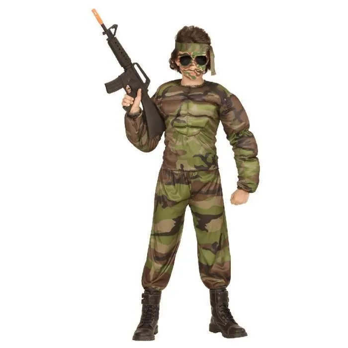 Déguisement Super Soldat Musclé 3D - WIDMANN - Pour Garçon de 11 ans et plus - Vert-0