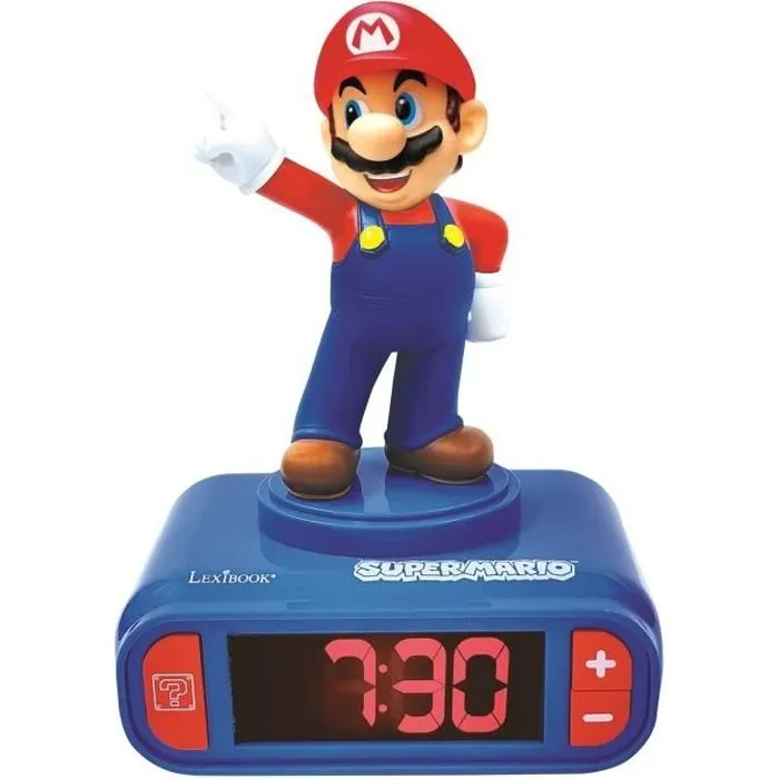 Réveil veilleuse digital LEXIBOOK - Super Mario - 3D lumineux et sonore - Bleu et rouge - Enfant-0