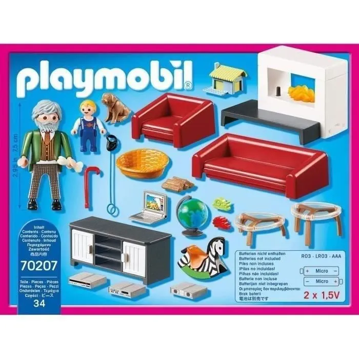 PLAYMOBIL 70207 Salon avec cheminée, Dollhouse La Maison Traditionnelle, 36 pièces, Dès 4 ans-2