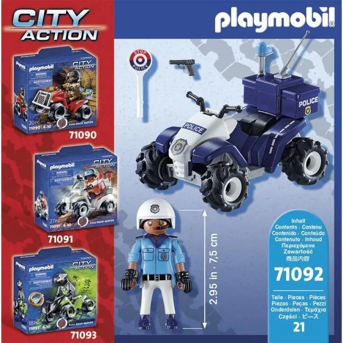 PLAYMOBIL 71092 Policier et quad à rétrofriction, City action, les policiers, Dès 4 ans-3