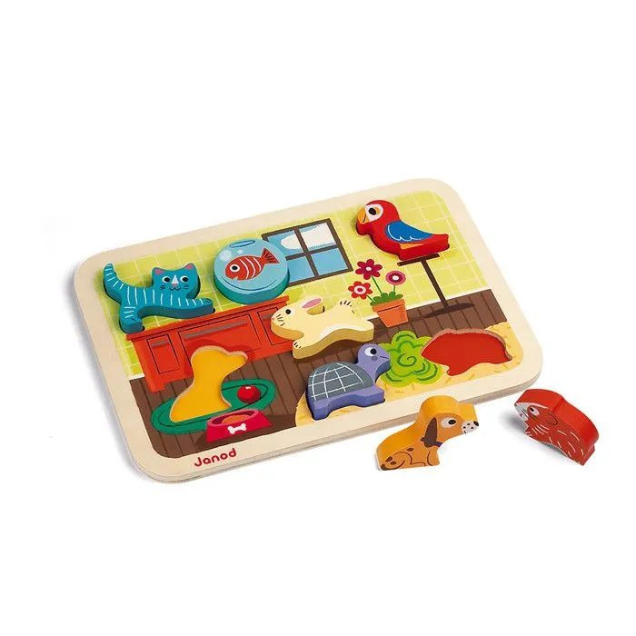 Puzzle Animaux en Bois JANOD - 7 pièces épaisses de 1,5 cm - Thème Maison - Dès 18 mois-2