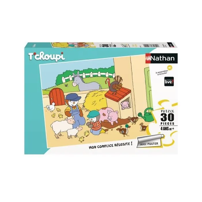 Puzzle T'Choupi à la ferme 30 pièces - Nathan - Enfant 4 ans - Poster inclus-0