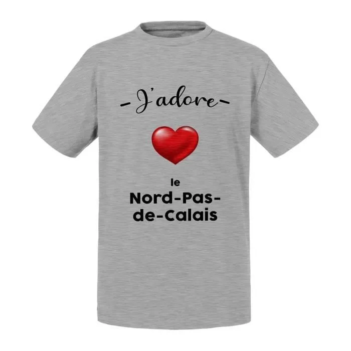 T-shirt Enfant Gris J'adore Le Nord Pas De Calais Region de France Lille-0