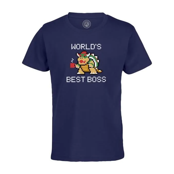 T-shirt Enfant Bleu World's Best Boss Jeux Video Mascotte Parodie Méchant Retro Gaming 80's-0
