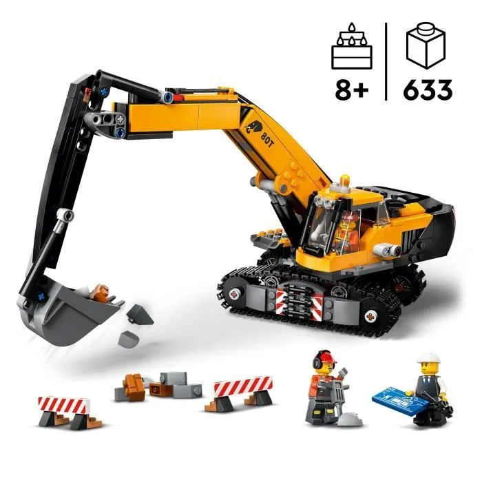 LEGO® City 60420 La pelleteuse de chantier jaune, jouet pour enfant à partir de 8 ans-1