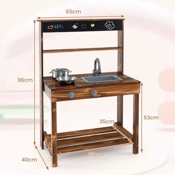 Cuisine Enfant Extérieure en Bois de Sapin - COSTWAY - 2 Accessoires - Robinet et évier réalistes-3