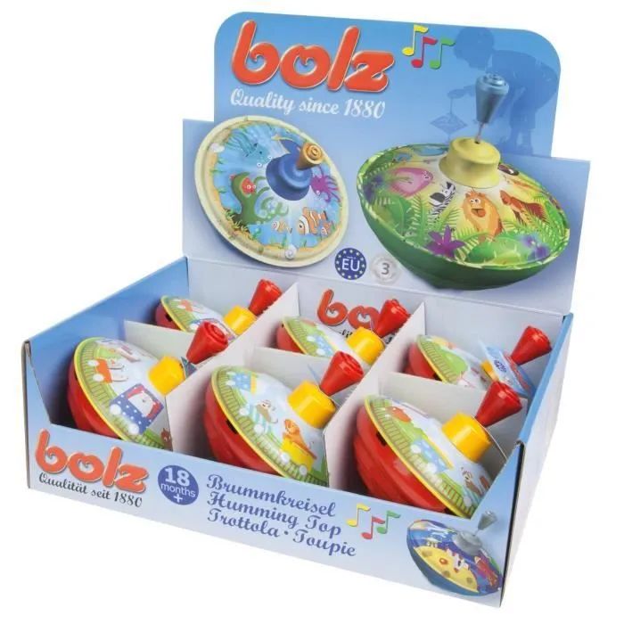 Bolz Tole de 13 cm avec toupie, toupie de Musique Classique, toupie en tole avec Motif Train de Fer, toupie avec-1