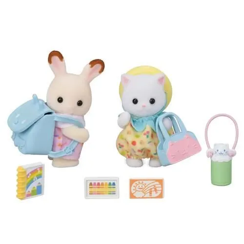 Le duo des bébés en promenade - SYLVANIAN FAMILIES - 5747 - Lapin Chocolat et Chat Persan avec accessoires-1