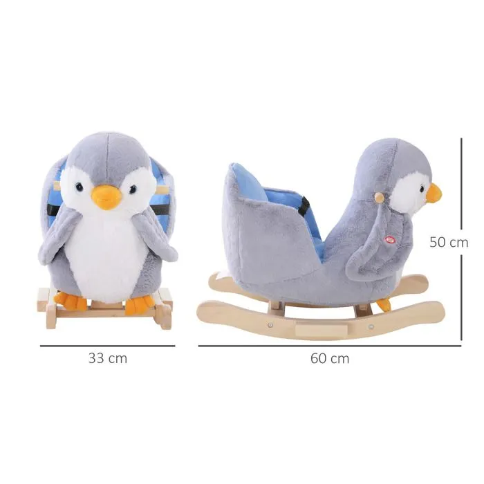 Pingouin à bascule cheval à bascule pour enfants HOMCOM jouet à bascule bébé +18 mois musique, poignées et ceinture de sécurité-3