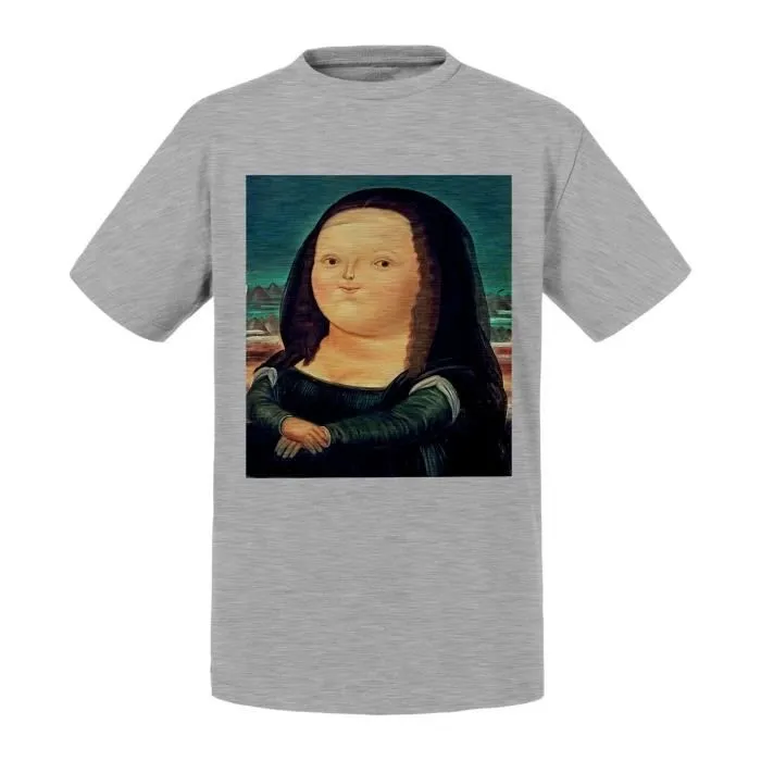 T-shirt Enfant Gris Mona Lisa La Joconde Fernando Botero Peinture Portrait Grosse Dame-0