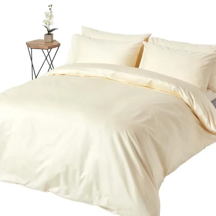 Parure de lit en satin de coton égyptien 1000 fils Housse de couette 200x200 cm et 2 Taies d'oreiller 50x75 cm coloris Crème-0