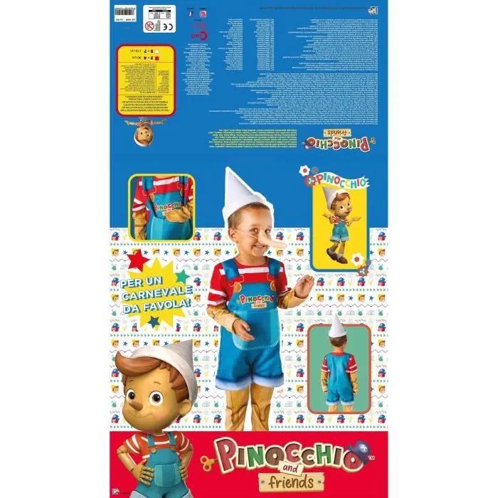 Déguisement Pinocchio marionnette officiel garçon - CIAO - Taille 3-4 ans - Tunique double manche - Faux nez-2
