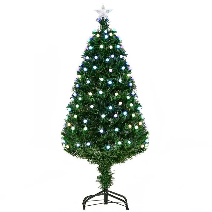 HOMCOM Sapin de Noël Artificiel Lumineux 150H cm Fibre Optique LED 170 Ampoules Multicolores 170 Branches étoile Sommet-0