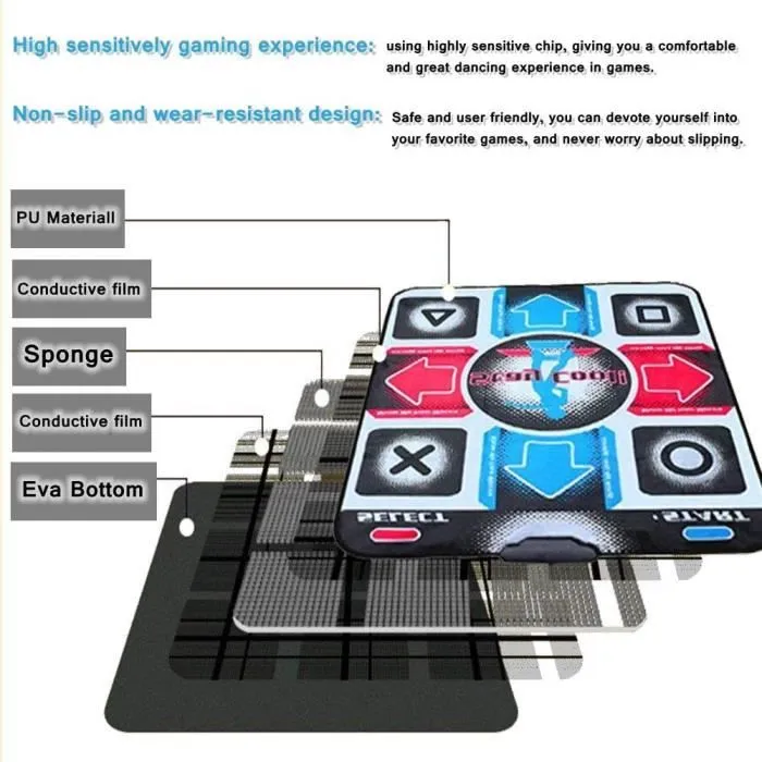 WJ Tapis de Danse USB,Tapis de Jeu Musical électronique Jouets Tapis de Danse USB 93 x 83 cm-1