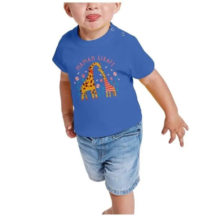 T-shirt Bébé Manche Courte Bleu Sophie la Maman Girafe Dessin Illustration-1