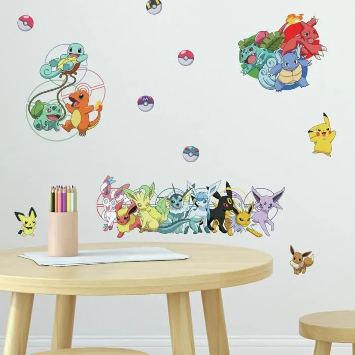 Stickers - Nintendo - Pokemon - 25 Repositionnables - 23CM X 44CM - Vinyle Lavable-1