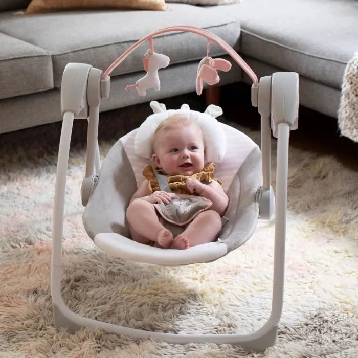 INGENUITY Transat bébé balancelle électrique pliable - Flora - Arche, jouets amovible, réglages balancement, minuterie, inclinaison-8