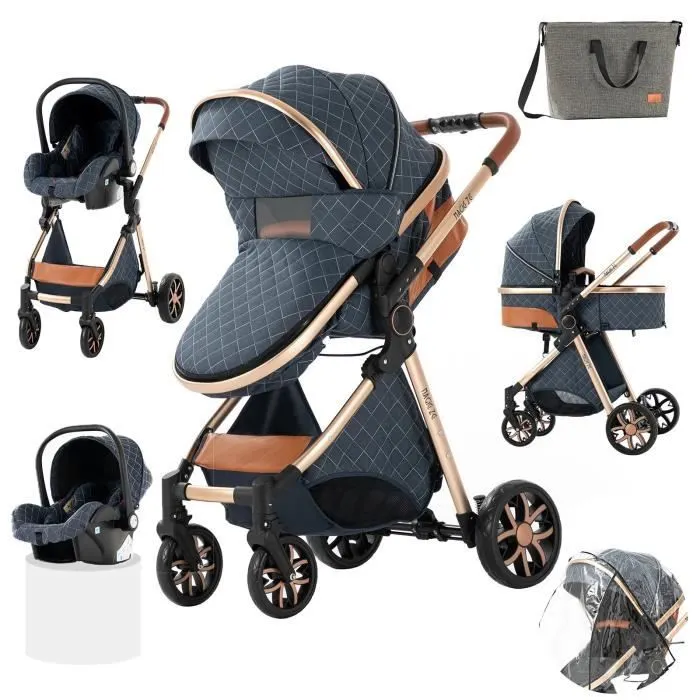 Bebeboutik Poussette 3 en 1 Bebe Combinee Siege Auto Nacelle Trio Reversible Reglable Haute Qualite Roues increvables Canne bleu.bazarland30