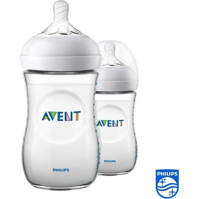 Philips Avent SCF033/27 Lot de 2 Biberon Natural 260 ml pour 1 Mois et +-3