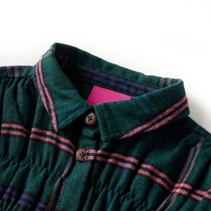 Robe pour enfants à manches longues et volants vert foncé 5 dimensions disponibles-2