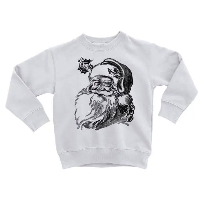 Sweatshirt Enfant Dessin Pere Noel Noir Et Blanc Vintage Retro Santa Claus-0