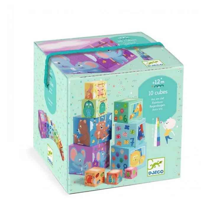Cubes à empiler Arc en Ciel - DJECO - DJ08510 - Jouet d'éveil pour enfants de 12 mois et plus-0