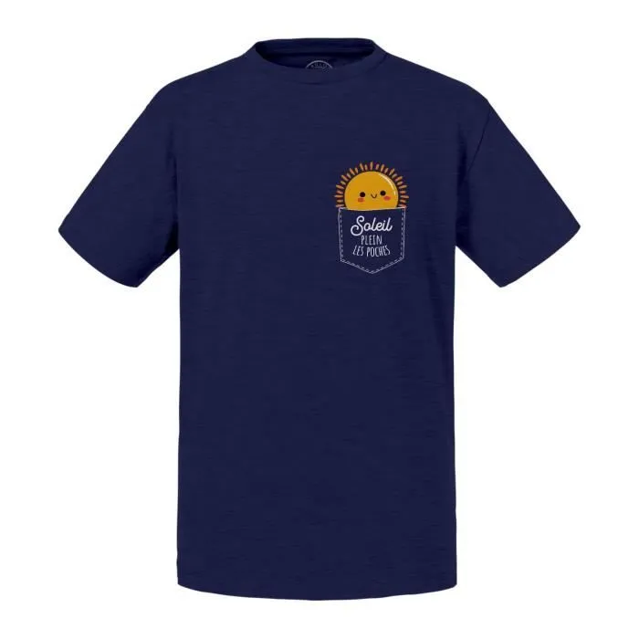 T-shirt Enfant Bleu Soleil plein les Poches Illustration Dessin Soleil Mignon-0