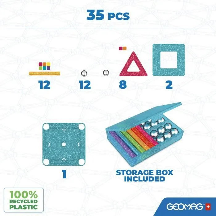 Coffret de construction - GEOMAG - Glitter Panels - 35 pièces - Magnétique - Plastique recyclé-1
