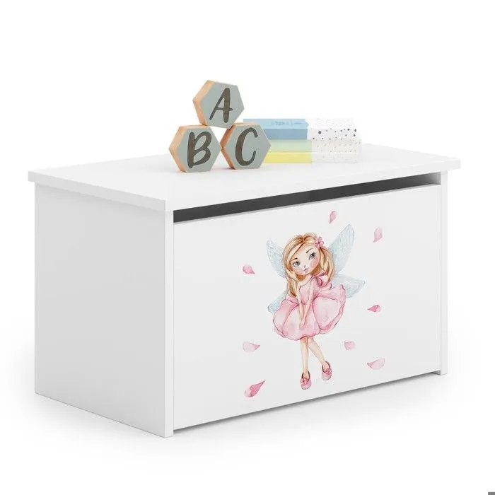 Coffre à jouets pour enfants - DARIA - Boîte de rangement - Vérin pneumatique – BLANC "fille avec des ailes"-1
