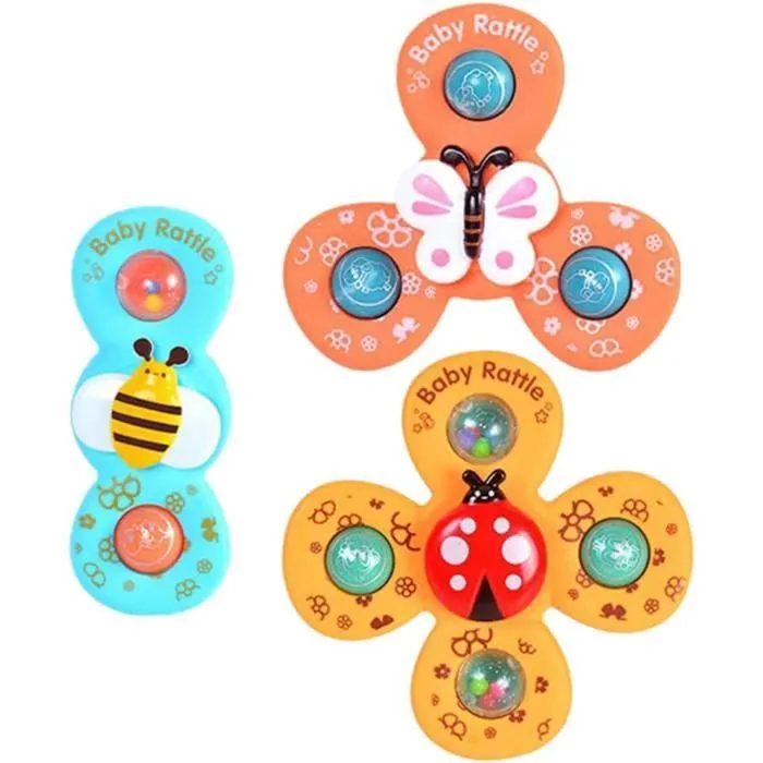 3 Pcs Jouet Ventouse Bebe,Jouets À Ventouse Ventouse Spinner Jouets Dessin Animé Océan Spinner Jouets pour Bébé Jouets Coordination-0
