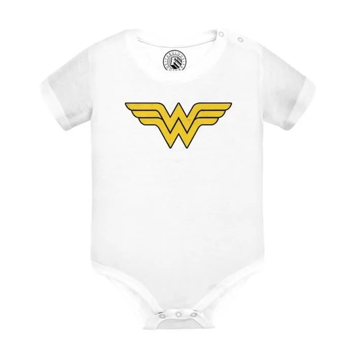 Body Bébé Manche Courte Blanc Wonder Woman Super Héros BD Film Geek-0