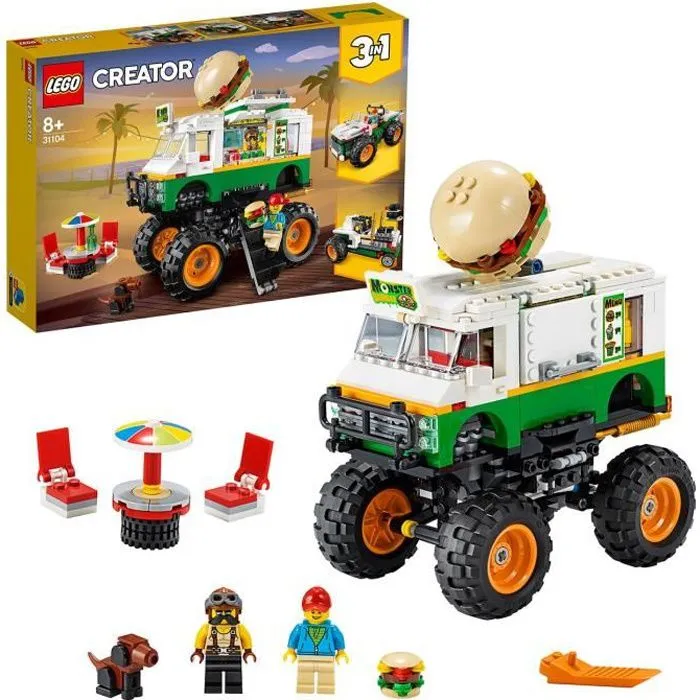 LEGO® Creator 31104 Le Monster Truck à hamburgers, Jouet de Construction pour Enfants, Tracteur, Cadeau Fille et Garçon-0