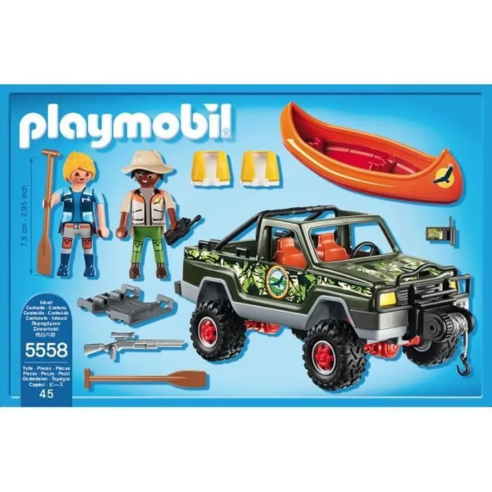 PLAYMOBIL - Pick-up des aventuriers - Wild Life - 2 personnages - Canoë flottant - A partir de 4 ans-1
