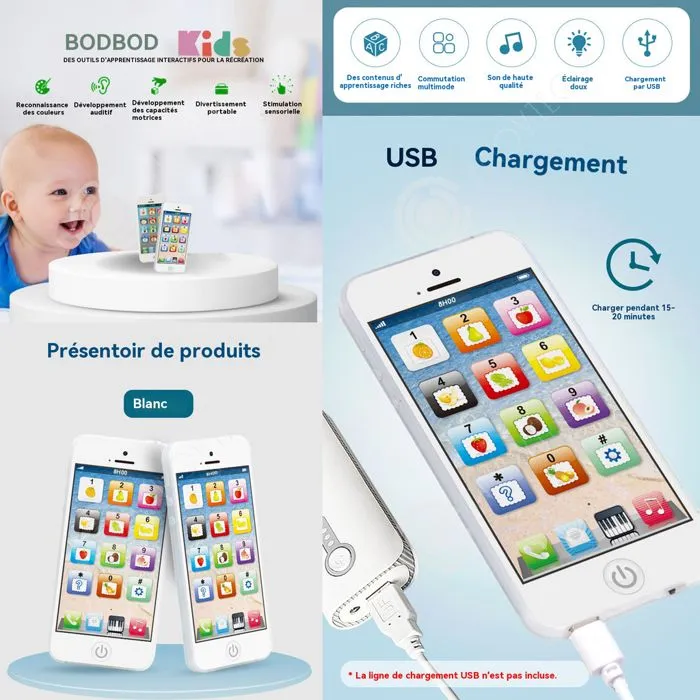 INN Telephone portable pour enfant éducation précoce jouet téléphone smartphone portable avec histoire musicale jouet d'éveil Portab-2