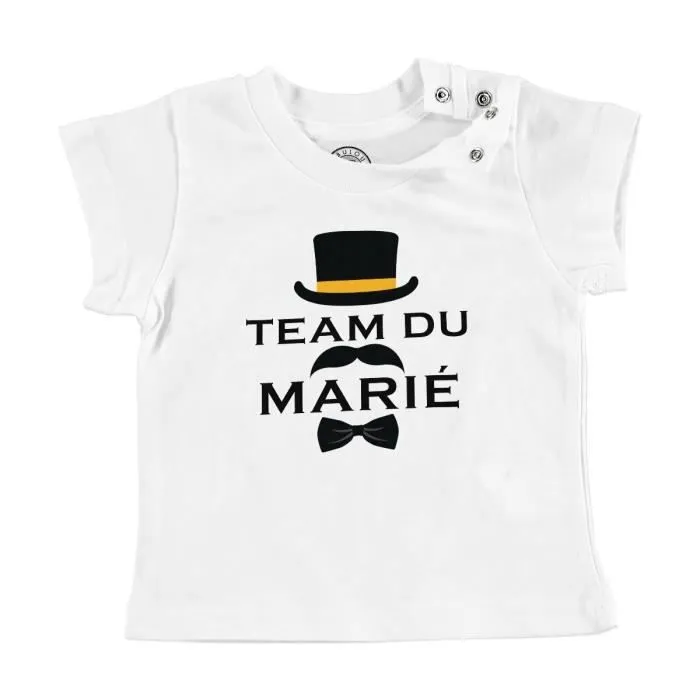 T-shirt Bébé Manche Courte Blanc Team du Marié Smoking Mariage Mariée Gentleman Tuxedo-0