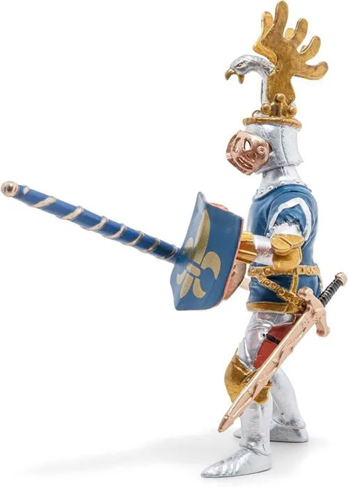 Figurine Chevalier Bleu fleur de lys - PAPO - LE MONDE MEDIEVAL - Lance, bouclier et épée - Pour Enfant-2