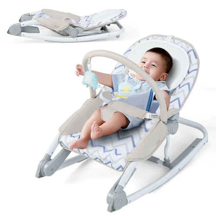 Transat Bébé 2 en 1 COSTWAY-Dossier 3 Positions-Siège Fixe/Bascule en Tissu Amovible Lavable-Arche à Jouets-0 à 6 Mois 9kg-Gris-0