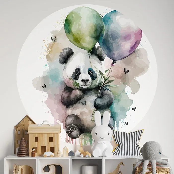 Sticker mural - Panda - Cercle - Adhésif MAT - Diamètre 130 cm - Décoration enfantine-0