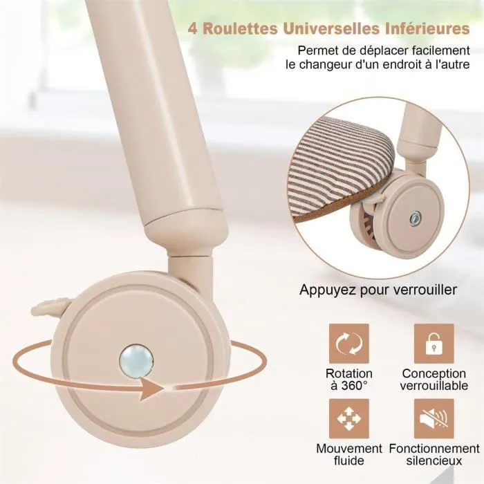 COSTWAY Table à Langer Bébé avec Baignoire 20L 4 en 1 Pliante 4 Roues,Tuyau 1m,Plateau de Rangement Coussin PVC Imperméable Beige-2