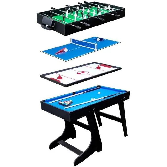Table multi-jeux 4 en 1 - HAPPY GARDEN - Noir - Pour enfant - Baby-foot, billard, air-hockey, tennis de table-0