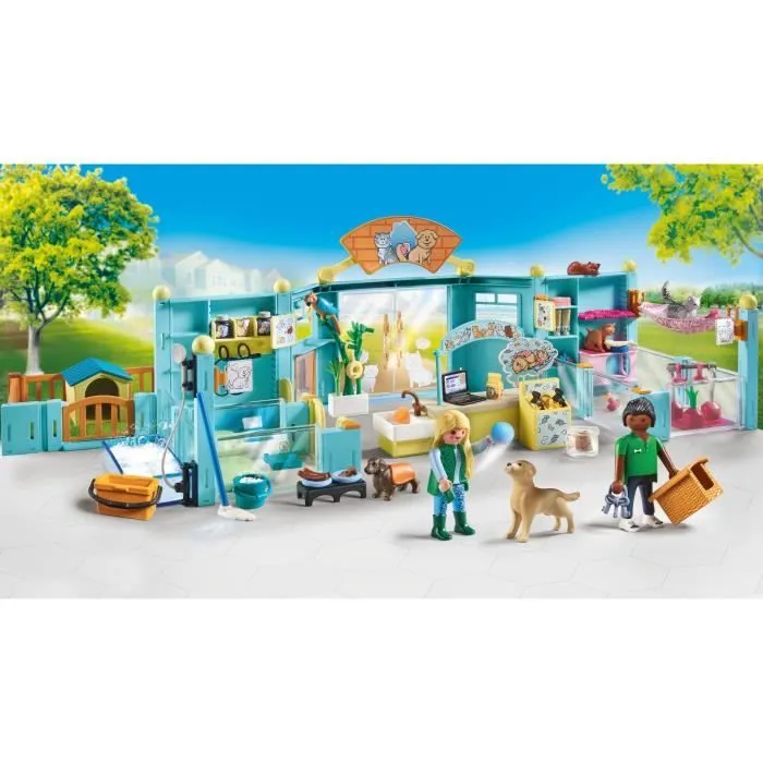 PLAYMOBIL 71742 Hôtel des animaux, soigneurs, chiens et chats, My Life, 191 pièces, Dès 4 ans-1