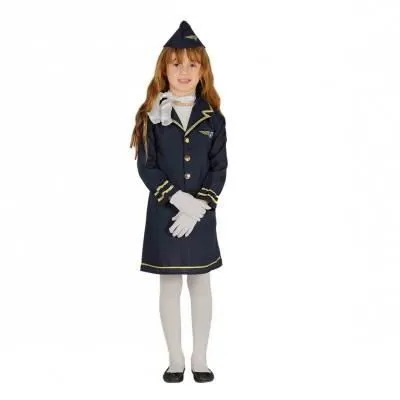 Déguisement Hôtesse de l'air fille - Métier - Bleu - Enfant - Polyester-0
