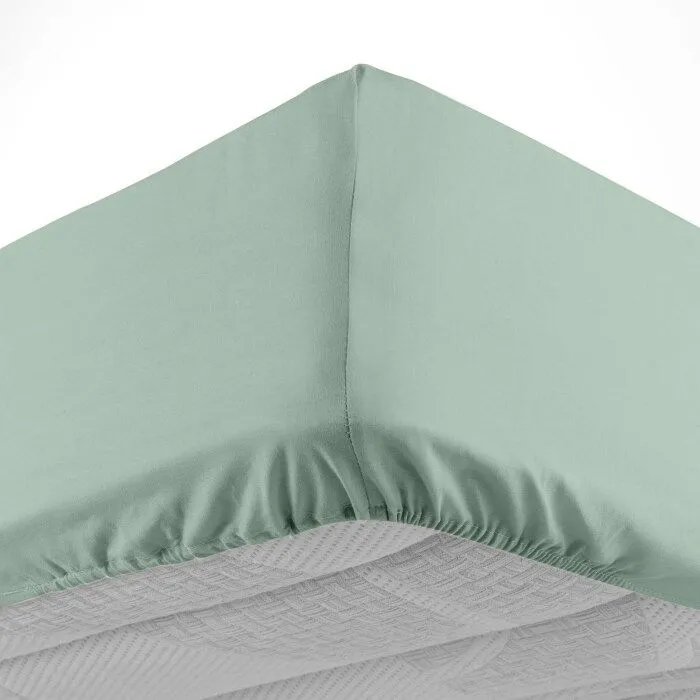 Drap housse 90x190 cm - Bonnet 30 cm - 100% coton - Sauge-1